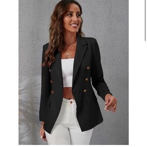 Lapel Collar Double Breasted Gold Button Blazer